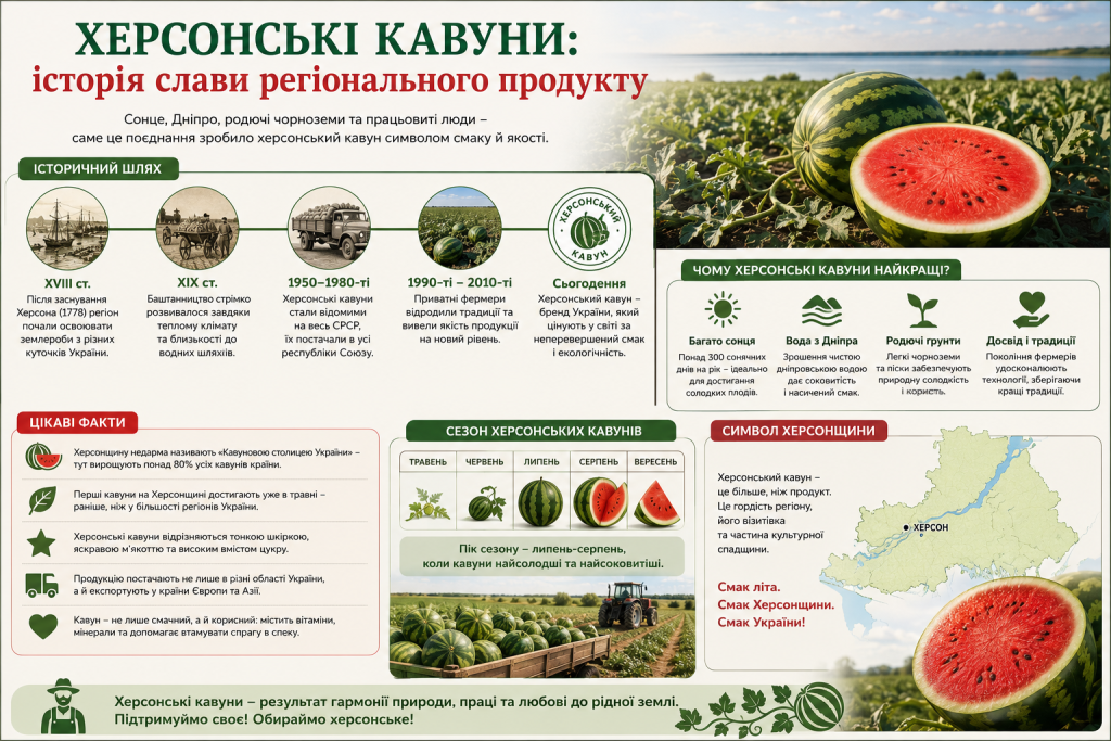 Інфографіка про історію херсонських кавунів від XVIII століття до сьогодення