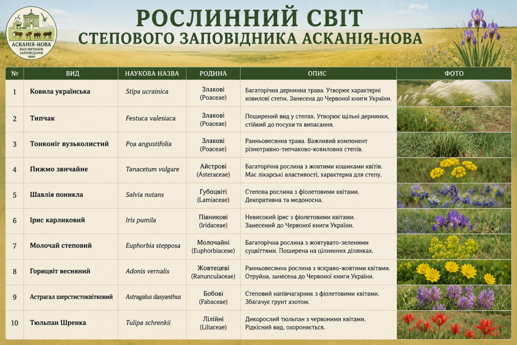 Таблиця з описом рідкісних степових рослин заповідника Асканія-Нова