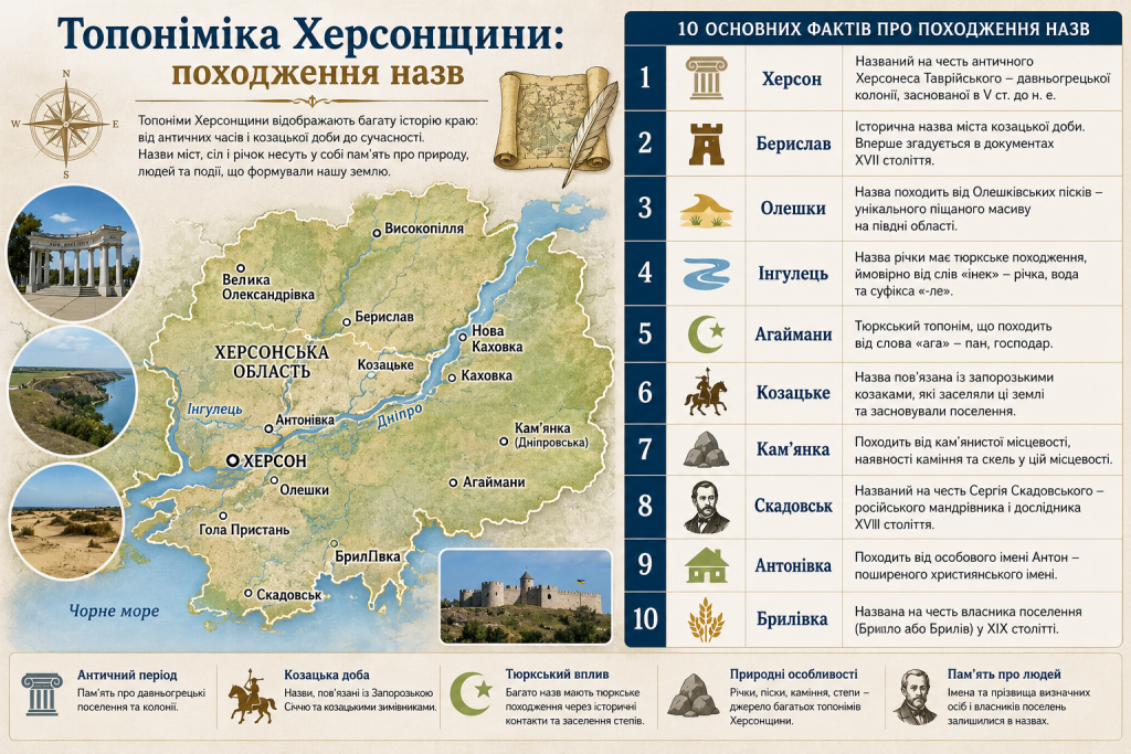 Інфографіка про походження назв міст і сіл Херсонської області